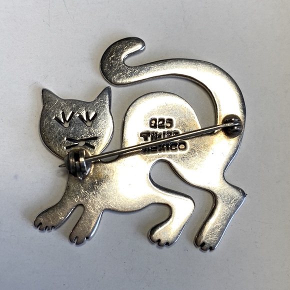 Vintage Designer Mexico 925 Silver Cat Pin Brooch Estate - Picture 2 of 5